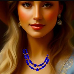 Cobalt Blue Glass Beads on Gold-Tone Chain